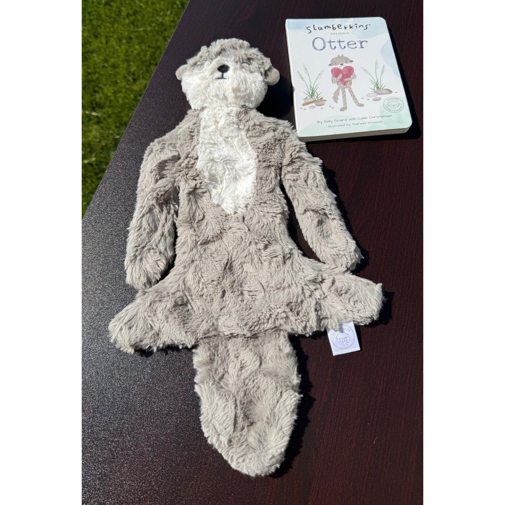 Slumberkins Otter Snuggler Plush and Board Book Set Grey Flat Lovey Soft